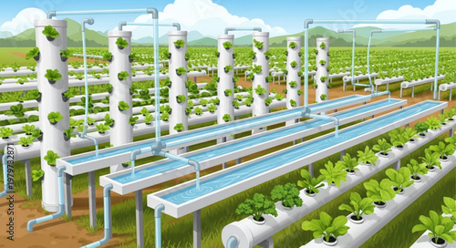 Hydroponic Farm Growing Green Leafy Plants.