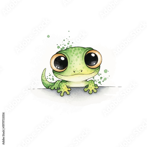Cute green frog with big eyes.