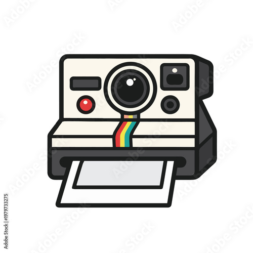 A creative vector image of a Polaroid camera in vintage retro style, highlighting classic features and simple forms to evoke memories of instant photography and timeless design.