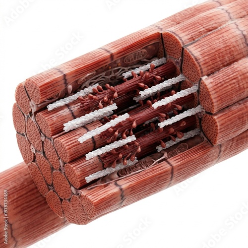 Detailed Microscopic View of a Muscle Fiber Cross-Section with Myofibrils, 3D Render