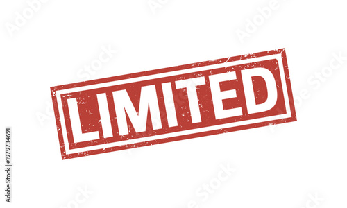 Red textured stamp bearing the word limited with background isolated scarcity