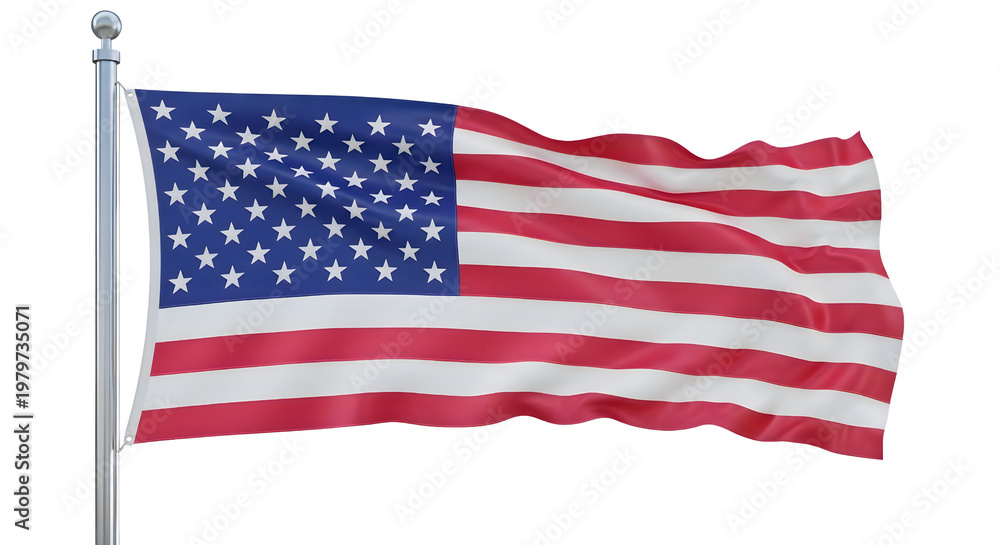 Fototapeta premium American flag waving on a pole, isolated on transparent background