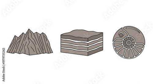 Geological rock formations and cross sections.