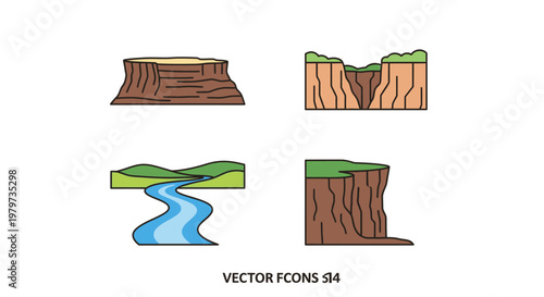 Vector icons of cliff landscape features.