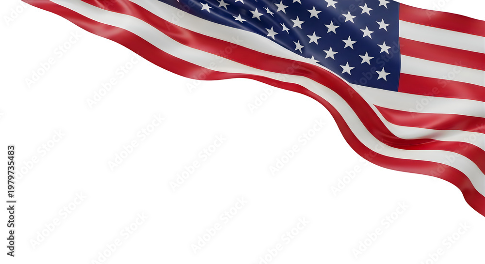 Fototapeta premium Waving American flag with stars and stripes isolated on transparent background