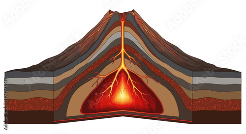 Volcano Cross Section with Lava.
