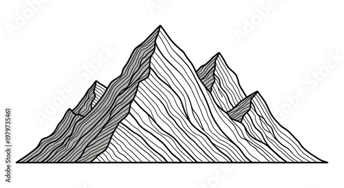 Mountain Peaks Illustration with Lines.