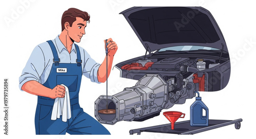 Mechanic Inspecting Car Engine Transmission System.