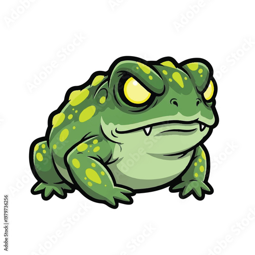 Green cartoon frog with spots.