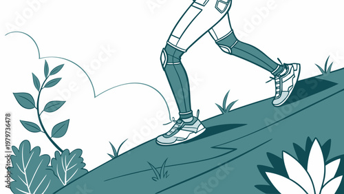 Wearable robotic exoskeleton assisting walking uphill with enhanced mobility and strength in natural outdoor environment concept