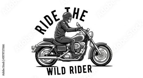 Man riding a motorcycle with text overlay.