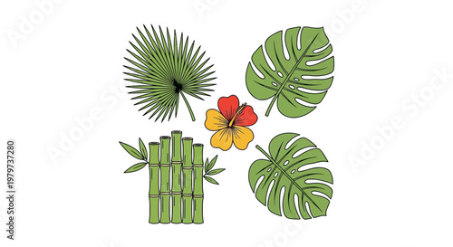 Tropical leaves and flower arrangement.