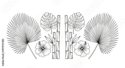 Detailed illustration of tropical palm leaves.