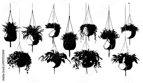 Stylized 3D Hanging Indoor Plant Pots with Ceramic Design for Modern Interior and Architecture Use