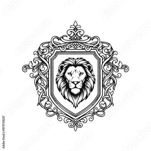Lion Head Illustration in Shield.