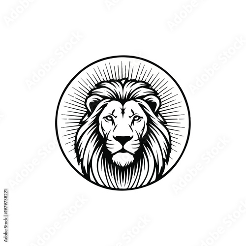 Lion Head Illustration in Circle.