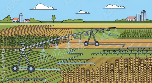 Tractor spraying fertilizer on farm field.