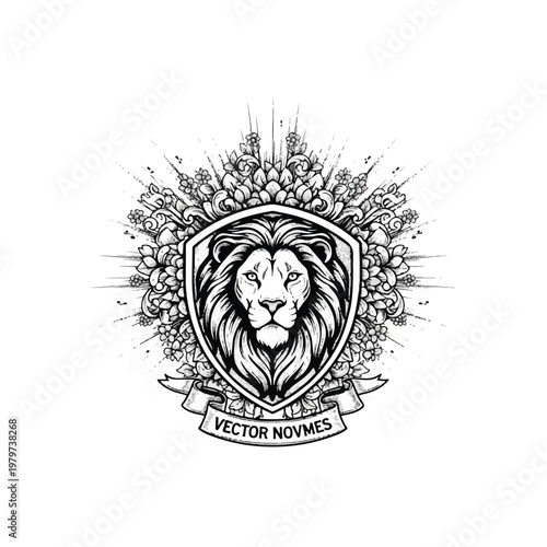 Lion Head Shield Emblem Design.