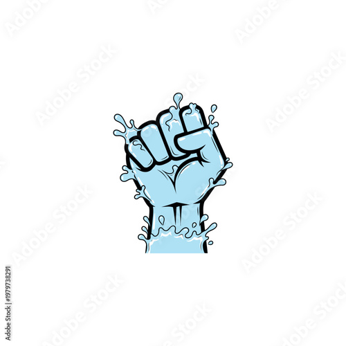 Hand with clenched fist under water.