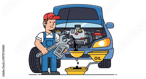 Mechanic changing car engine oil.