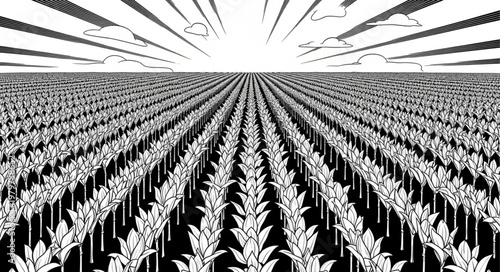 Wheat field in black and white.