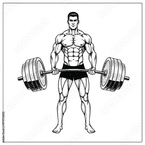 Muscular man lifting heavy dumbbells strong.