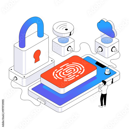 Conceptual isometric design illustration of mobile security 