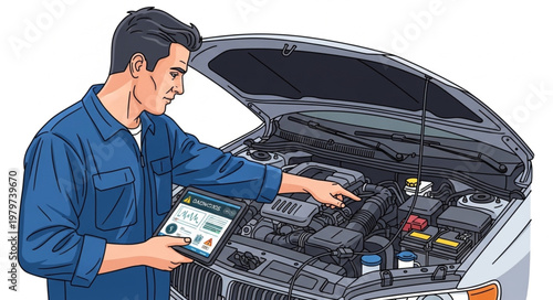 Mechanic checking car battery.