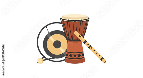 Traditional Indian musical instruments set.