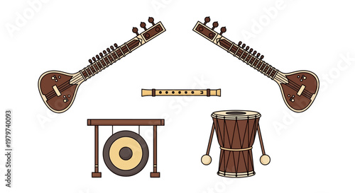 Traditional Indian musical instruments collection.
