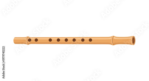 Wooden Flute Instrument Closeup View.