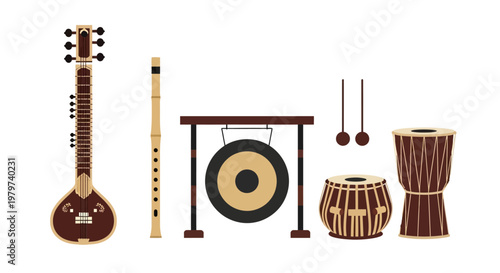 Indian musical instruments on display.