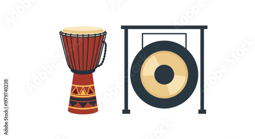 Djembe drum and gong instrument.