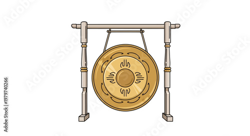 Large golden gong on stand.