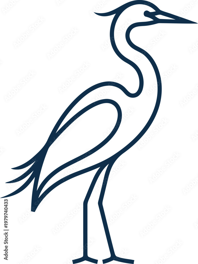 Fototapeta premium Elegant heron outline standing in a graceful pose vector can Editable
