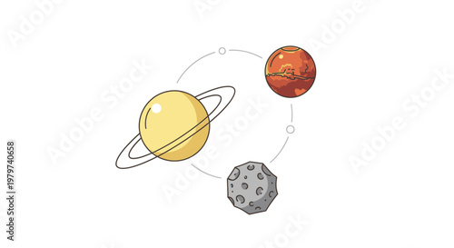 Planets and moons in solar system.