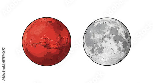 Red and Grey Moon Globe Comparison.