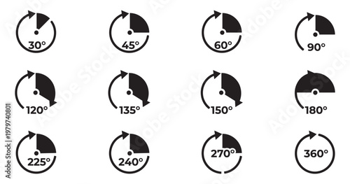 Cuadro en lienzo Circle degree angle icons set showing different geometric measurements from 30 to 360 degrees