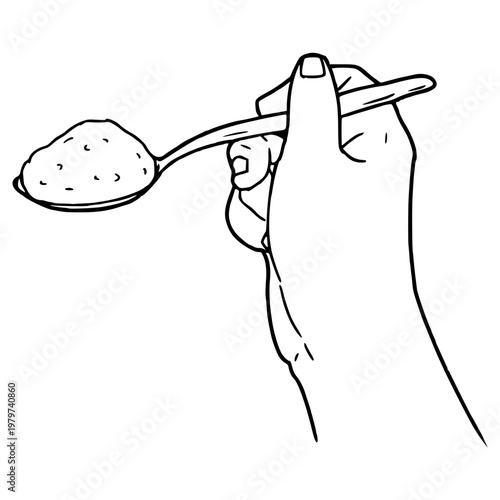 hand holding spoon with rice illustration hand drawn outline vector