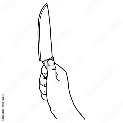 hand holding knife illustration hand drawn outline vector