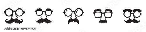 Funny disguise glasses with mustache and nose icons for party and humor concept. Vector Illustration. EPS 10