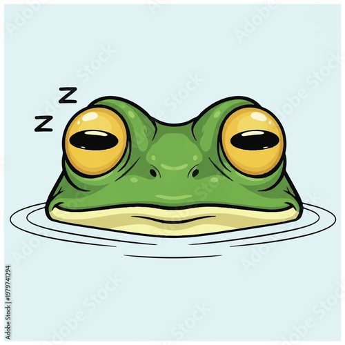 Sleepy Green Frog Face Closeup.