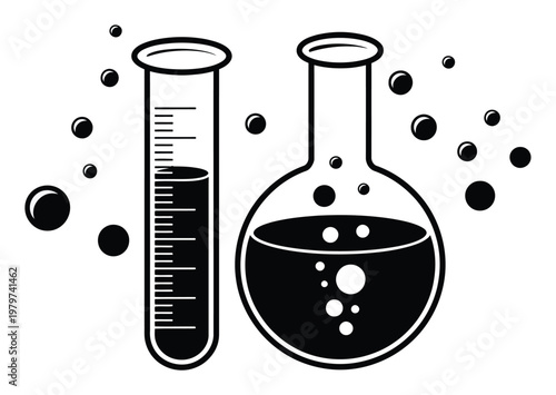 Black and White of Laboratory Glassware with Bubbles