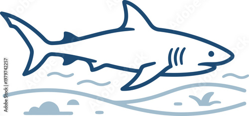 Minimalist shark outline swimming over simple sea floor vector can Editable