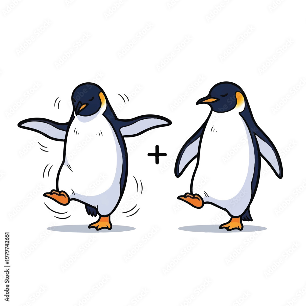 Obraz premium Two penguins standing side by side.