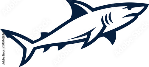 Sleek blue shark outline swimming upward vector can Editable