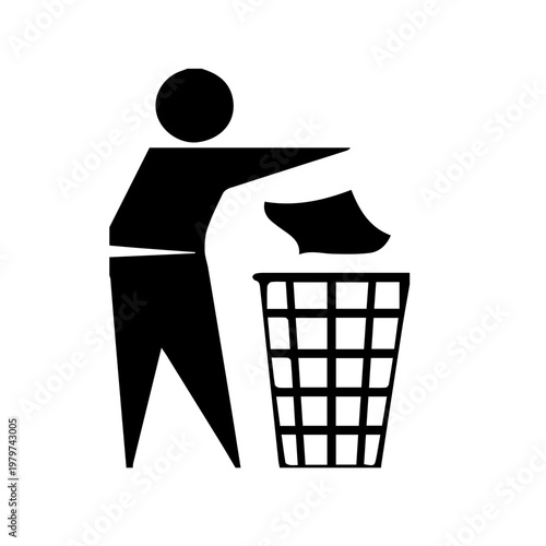 Universal graphic symbol representing responsible waste disposal and environmental cleanup, encouraging recycling and proper trash management for a healthier planet