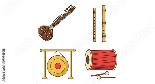 Traditional Indian musical instruments collection.