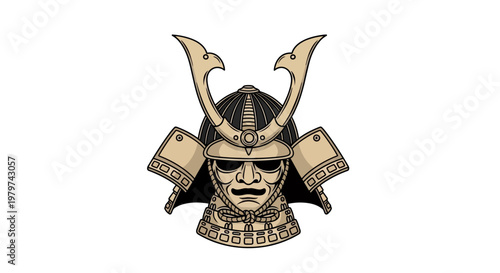 Samurai warrior helmet head closeup.