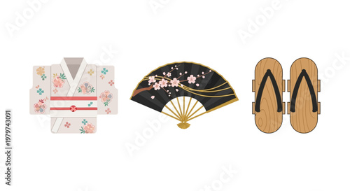 Traditional Japanese kimono and accessories.